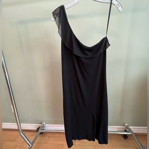 Vintage I.N. San Francisco midi Y2K One Shoulder Black Dress with ruffle size L